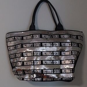Victoria's Secret Black and Silver Tote Bag